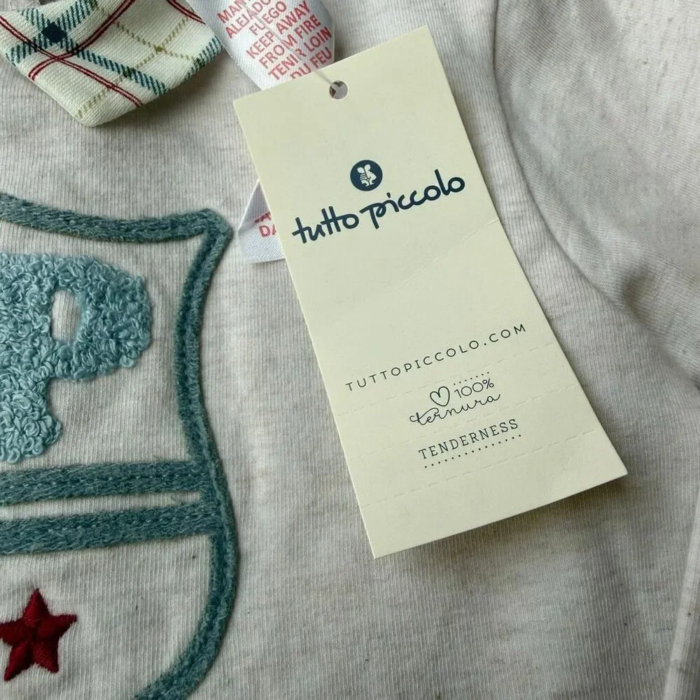 Tutto Piccolo long-sleeve top crest appliqué checkered collar and hem Size 36 mo
